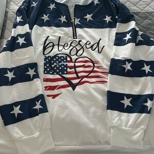 Ladies red, white and blue long sleeve top, 1/4 zip. Brand new, never worn.